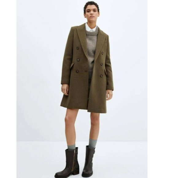 NWT MANGO DALI Double-Breasted Wool Coat, Khaki (Sage toned) – Size Small - Picture 3 of 16